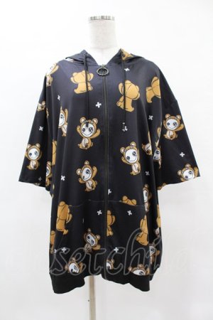 画像: NieR Clothing / 総柄ZIP半袖パーカー  黒×着ぐるみ H-25-04-22-043-PU-TO-KB-ZH
