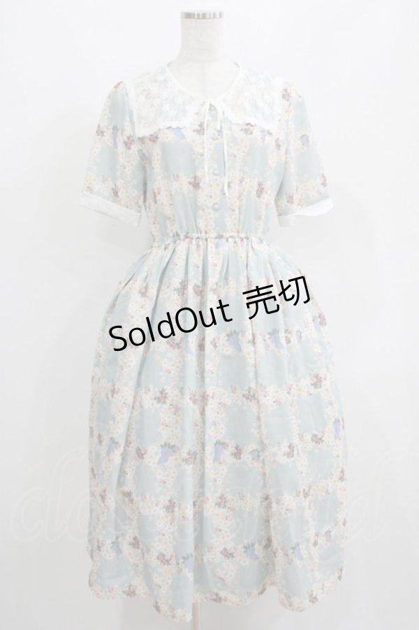 画像1: Fi.n.t / レース付け衿レトロフラワーチェック柄ワンピース Free SAX×WH H-25-04-23-018-CA-OP-NS-ZH (1)