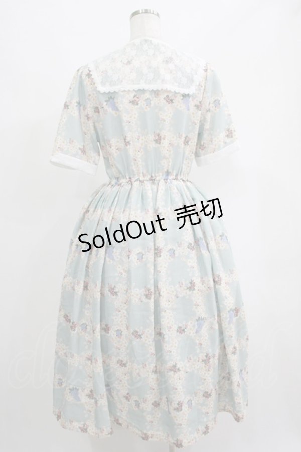 画像3: Fi.n.t / レース付け衿レトロフラワーチェック柄ワンピース Free SAX×WH H-25-04-23-018-CA-OP-NS-ZH (3)