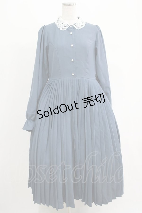 画像1: m petit by misako / レース襟プリーツワンピース L ブルー H-25-04-23-019-LO-OP-YZ-ZH (1)