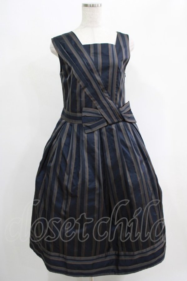 画像1: Jane Marple Dans Le Salon / Old England stripe coronation dress  ネイビー H-25-04-24-001-JM-OP-KB-ZT160 (1)