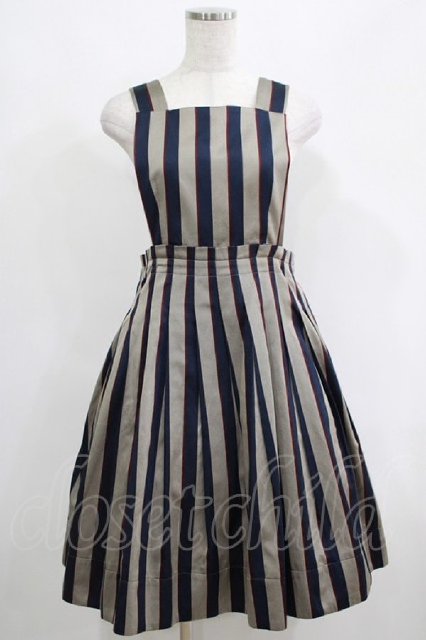 画像1: Jane Marple / Regimental stripeのジャンパースカート  グレー×ネイビー H-25-04-24-030-JM-OP-KB-ZT159 (1)