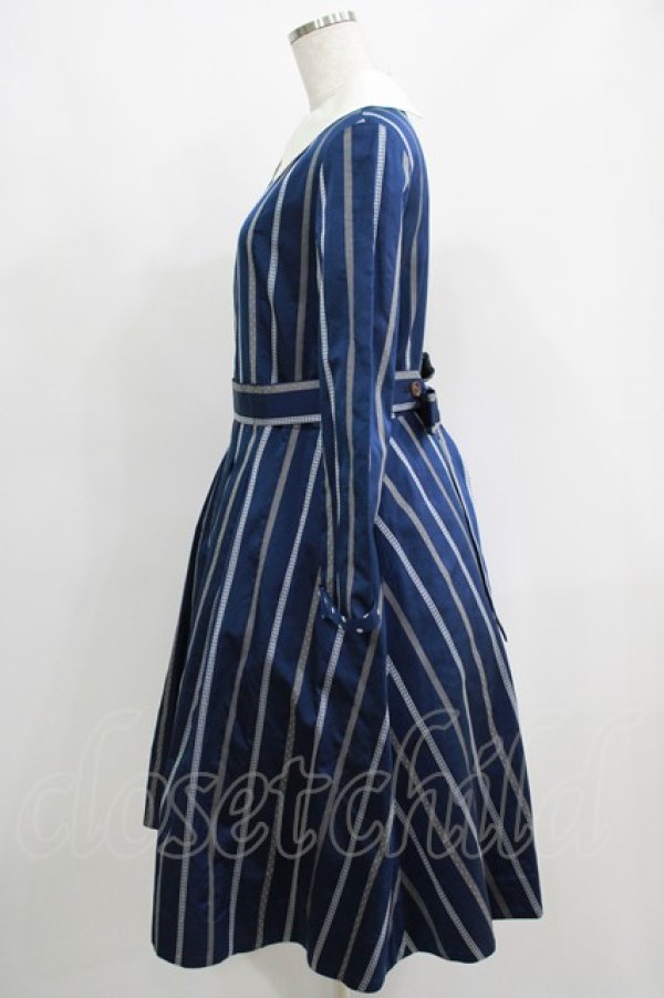 画像2: Jane Marple / Ribbon stripe jacquardのパブリックドレス  ネイビー H-25-04-24-043-JM-OP-KB-ZT160 (2)