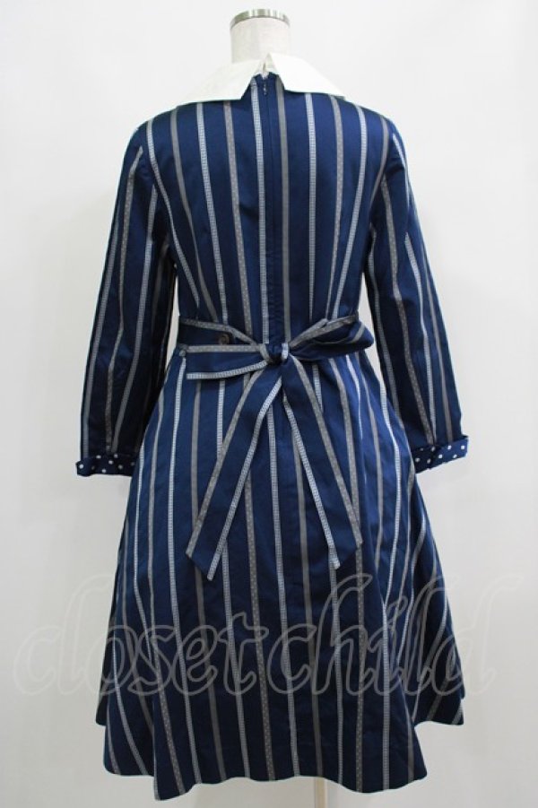 画像3: Jane Marple / Ribbon stripe jacquardのパブリックドレス  ネイビー H-25-04-24-043-JM-OP-KB-ZT160 (3)