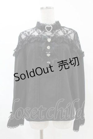 画像: DearMyLove / ハートビジューリボンオフショル風レースブラウス L ブラック H-25-04-24-1057-EL-BL-NS-ZH
