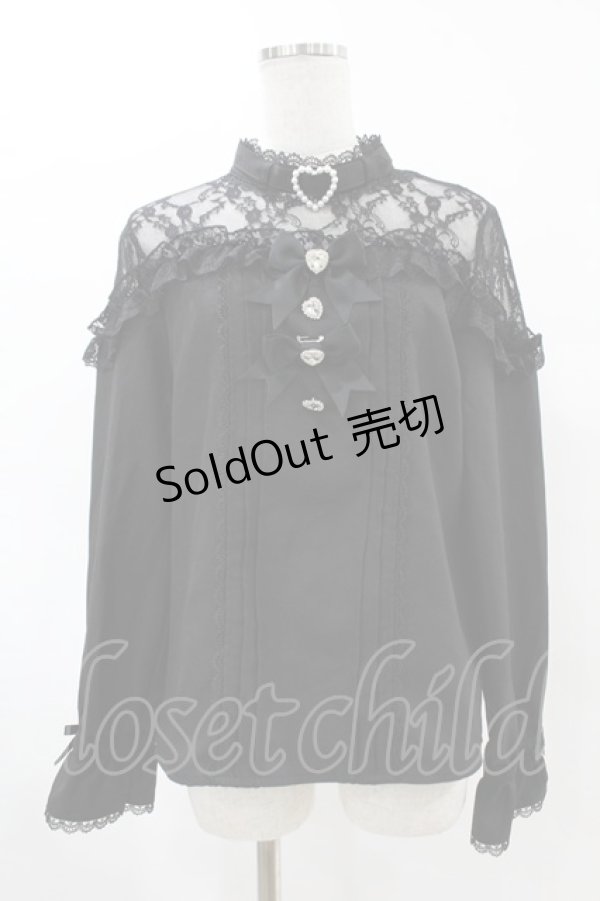 画像1: DearMyLove / ハートビジューリボンオフショル風レースブラウス L ブラック H-25-04-24-1057-EL-BL-NS-ZH (1)