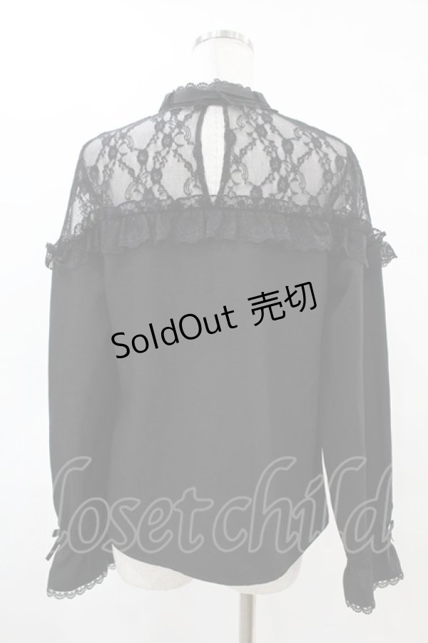 画像2: DearMyLove / ハートビジューリボンオフショル風レースブラウス L ブラック H-25-04-24-1057-EL-BL-NS-ZH (2)
