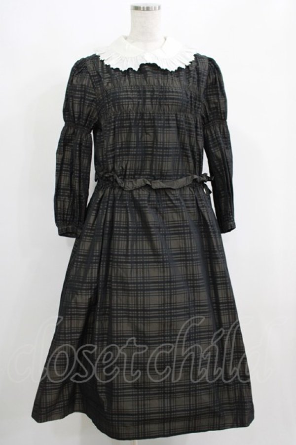 画像1: Jane Marple / Memory shadow check shirring dress  ブラック H-25-04-24-059-JM-OP-KB-ZT010 (1)