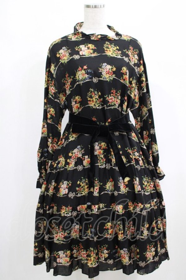 画像1: Jane Marple / Jubilee flowersミニドレス  ブラック H-25-04-24-064-JM-OP-KB-ZH (1)