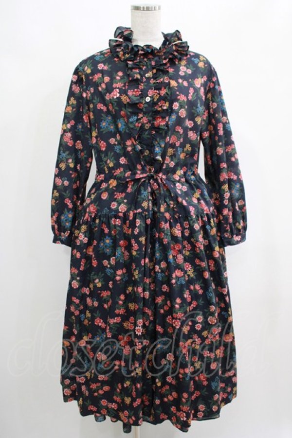 画像1: Jane Marple Dans Le Salon / Flowers of Jouy layered dress  ネイビー H-25-04-24-002-JM-OP-KB-ZH (1)