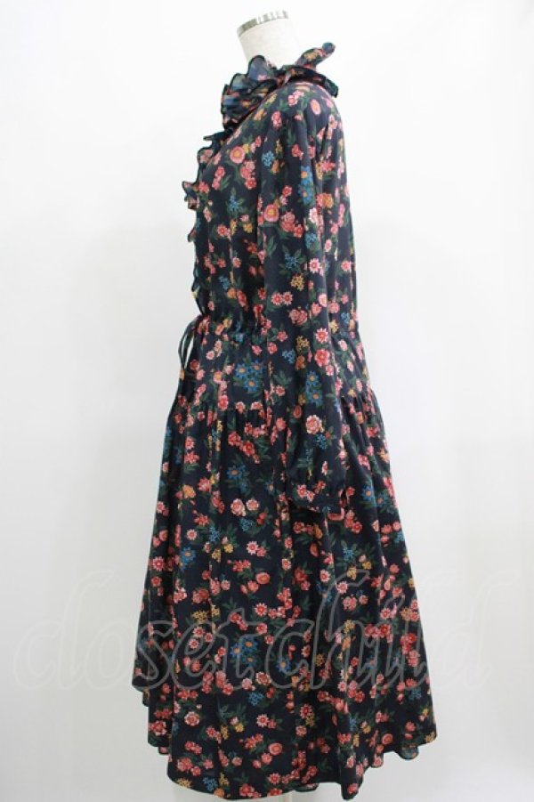 画像2: Jane Marple Dans Le Salon / Flowers of Jouy layered dress  ネイビー H-25-04-24-002-JM-OP-KB-ZH (2)