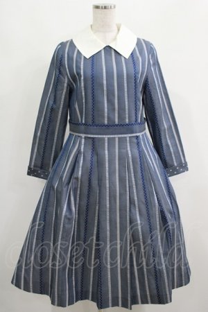 画像: Jane Marple / Ribbon stripe jacquardのパブリックドレス  ブルーグレー H-25-04-24-021-JM-OP-KB-ZT022