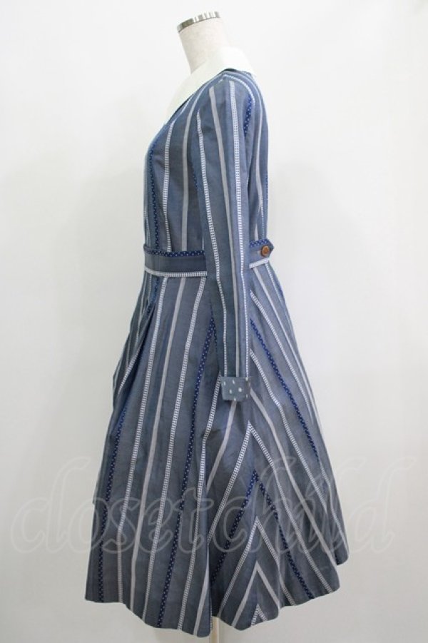 画像2: Jane Marple / Ribbon stripe jacquardのパブリックドレス  ブルーグレー H-25-04-24-021-JM-OP-KB-ZT022 (2)