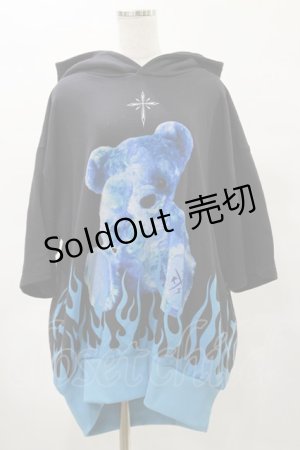 画像: TRAVAS TOKYO / Fire bear H/S Hoodie  ブラック×ブルー H-25-04-25-044-PU-TO-KB-ZH