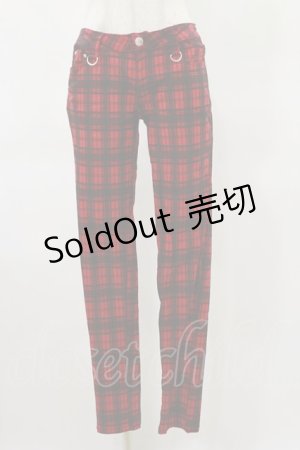 画像: BANNED APPAREL / チェックスキニーパンツ M 赤 H-25-04-25-062-PU-PA-KB-ZH