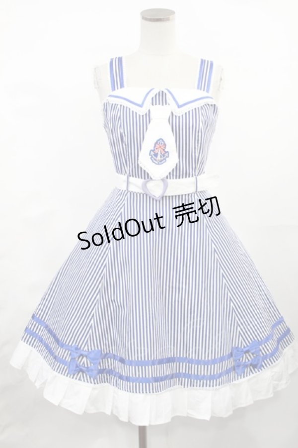 画像1: Angelic Pretty / マリンストーリーストライプジャンパースカート Free ブルー H-25-04-25-1002-AP-OP-NS-ZH (1)