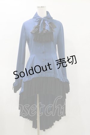 画像: MARBLE / ゴシック調ダイヤカットタイ付きブラウス型ワンピース  青×黒 H-25-04-25-081-GO-OP-KB-ZH