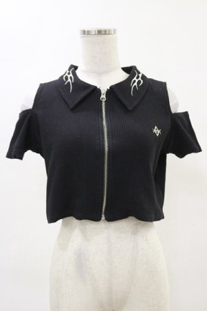 画像: REFLEM / 肩開きクロップド丈テレコジップアップ半袖カットソー FREE 黒 H-25-04-25-021-PU-TO-KB-ZH