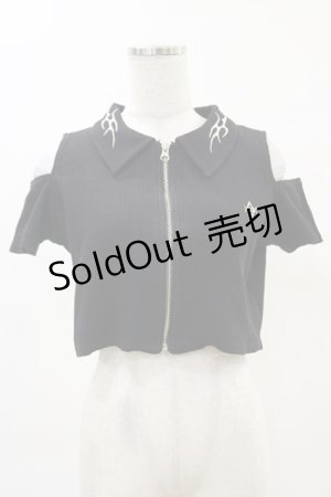 画像: REFLEM / 肩開きクロップド丈テレコジップアップ半袖カットソー FREE 黒 H-25-04-25-021-PU-TO-KB-ZH