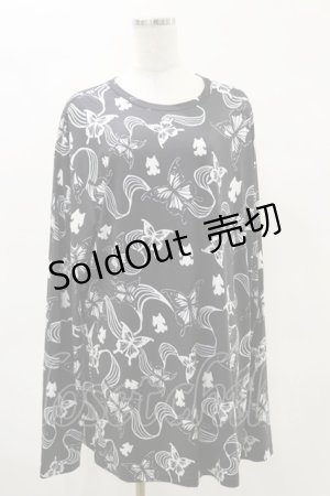 画像: NieR Clothing / 総柄長袖トップス  黒 H-25-04-25-026-PU-TO-KB-ZH