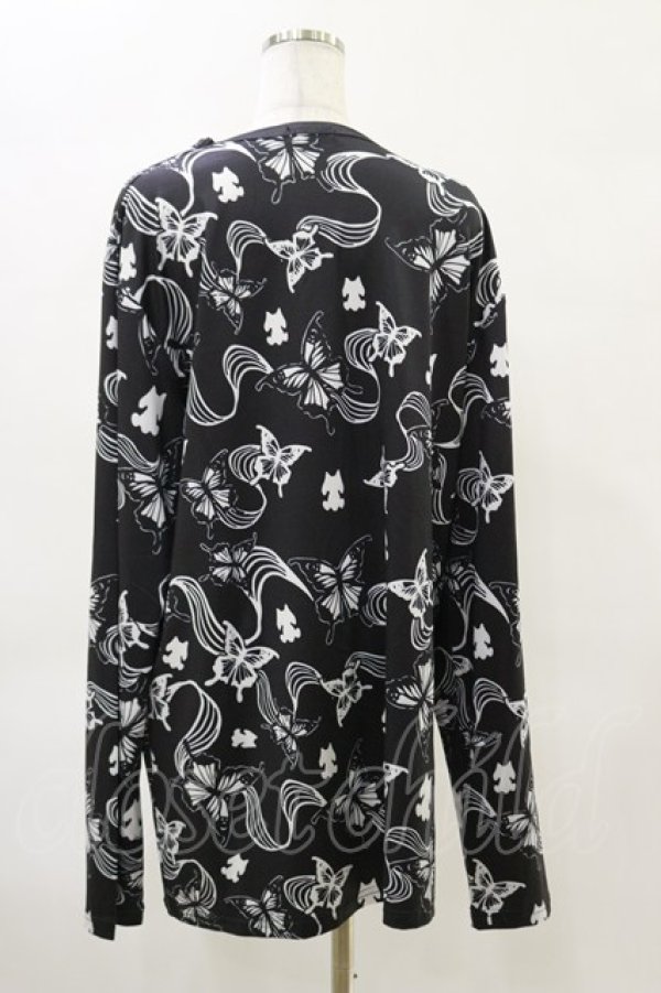 画像2: NieR Clothing / 総柄長袖トップス  黒 H-25-04-25-026-PU-TO-KB-ZH (2)