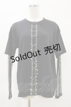 画像: Drug Honey / レイヤード風メッシュ切替カットソー  黒 H-25-04-25-027-PU-TO-KB-ZH