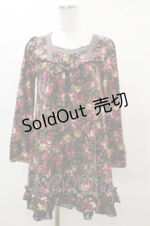 画像: axes femme / 花柄ニットワンピース M ブラック H-25-04-26-077-AX-OP-NS-ZH
