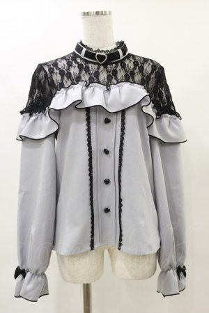 画像: DearMyLove / ハートチョーカーレースフリルブラウス M ブルーグレー H-25-04-26-025-EL-BL-NS-ZH