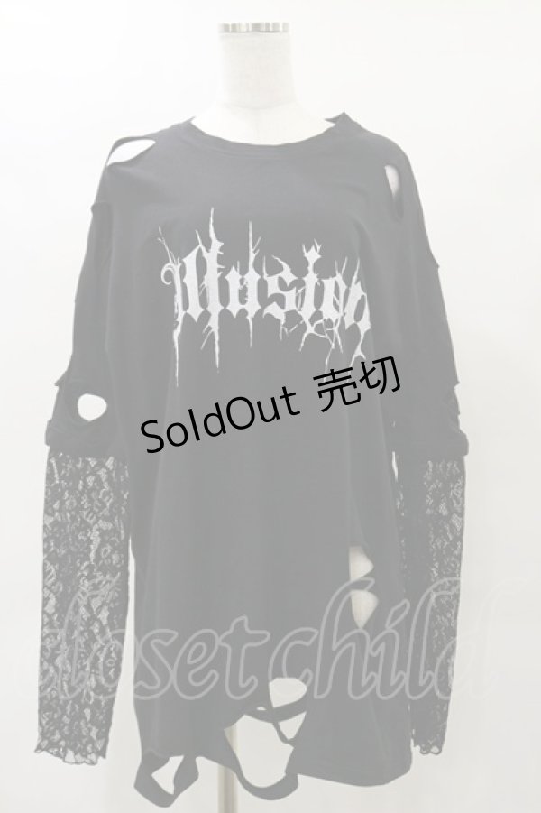 画像1: Ank Rouge / レース袖付きBig Te M ブラック H-25-04-26-038-CA-TS-NS-ZH (1)