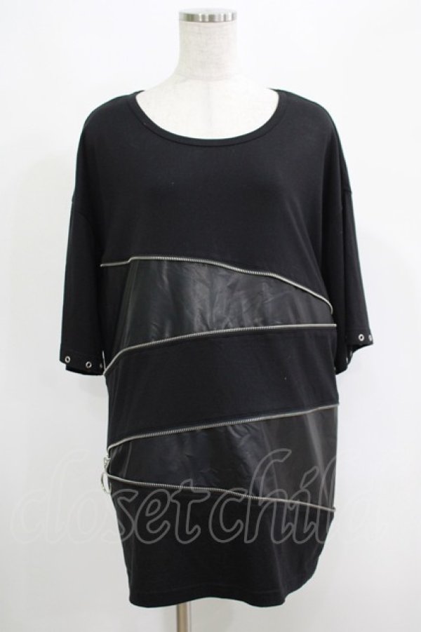 画像1: CIVARIZE / PUレザー切り替えZIPデザインTシャツ  黒 H-25-04-27-047-GO-TS-KB-ZH (1)