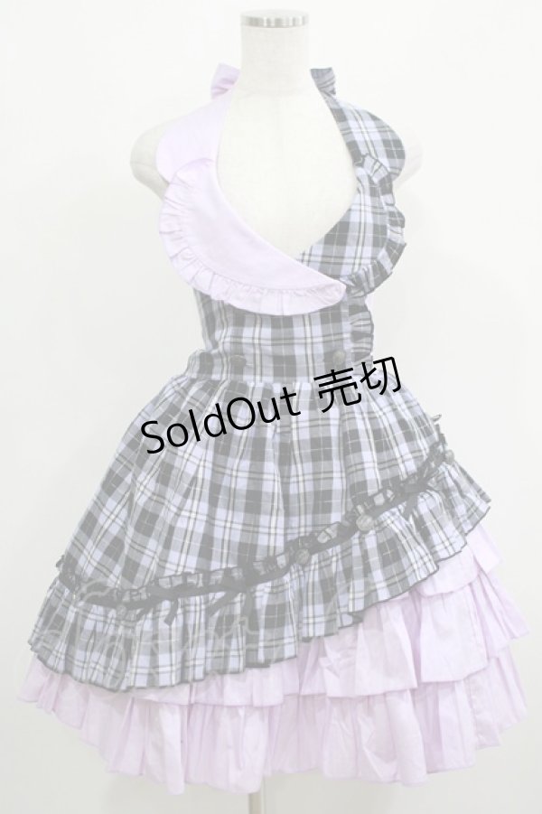 画像1: PUTUMAYO / チェック切替ホルターワンピース  ラベンダー H-25-04-27-009-PT-OP-KB-ZH (1)