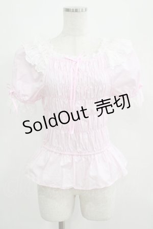 画像: Angelic Pretty / シャーリングオフショルダーブラウス Free ピンク H-25-04-28-040-AP-BL-NS-ZH