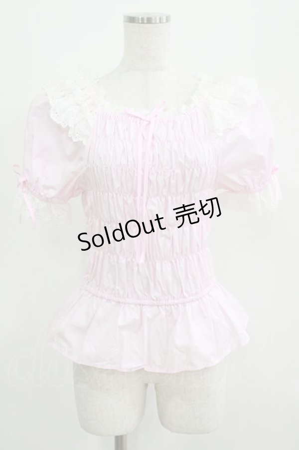 画像1: Angelic Pretty / シャーリングオフショルダーブラウス Free ピンク H-25-04-28-040-AP-BL-NS-ZH (1)