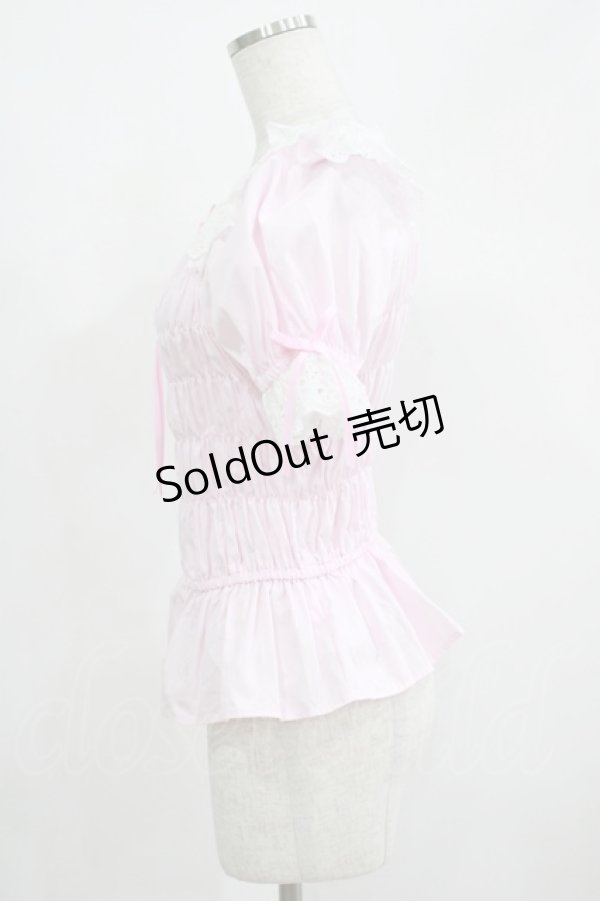 画像2: Angelic Pretty / シャーリングオフショルダーブラウス Free ピンク H-25-04-28-040-AP-BL-NS-ZH (2)