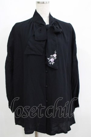 画像: axes femme / 刺繍入りリボンロングブラウス M ブラック H-25-05-01-041-AX-BL-NS-ZH