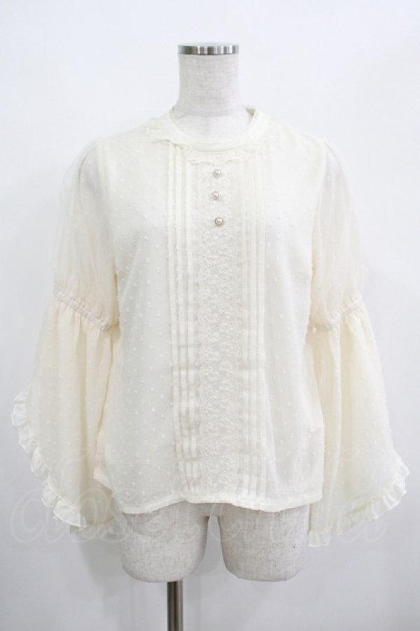 画像1: axes femme POETIQUE / フリル袖ドットドビーブラウス M 生成 H-25-05-01-044-AX-BL-YZ-ZH (1)
