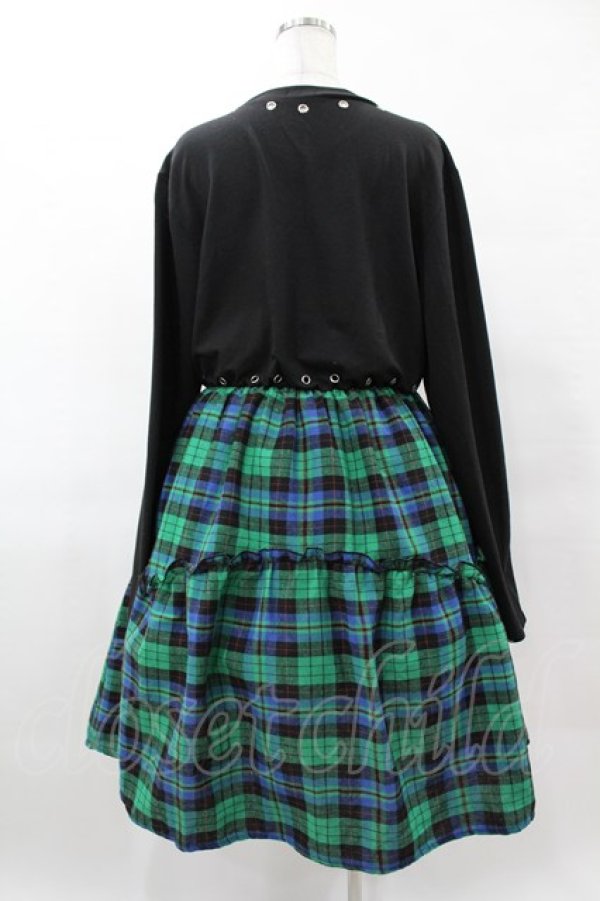 画像2: NieR Clothing / チェック切替ワンピース F 黒×緑 H-25-05-01-1039-PU-OP-KB-ZH (2)