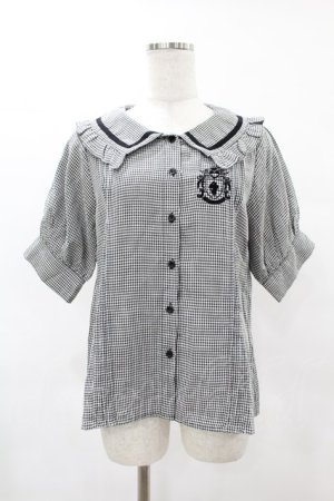 画像: NieR Clothing / ギンガムチェックフリル襟ブラウス F 黒×白 H-25-05-01-1049-PU-BL-KB-ZH
