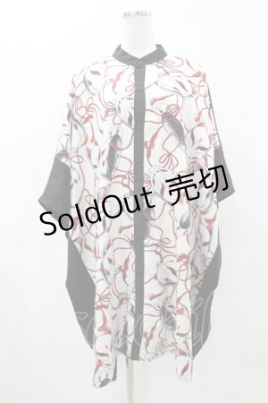 画像: Drug Honey / 欺瞞の狐面柄ドルマンシャツ  白×黒 H-25-05-01-1050-PU-BL-KB-ZH