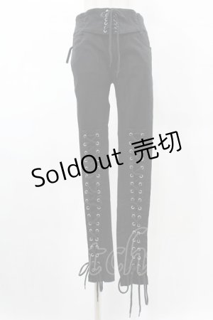 画像: LISTEN FLAVOR / レースアップスキニーパンツ F 黒 H-25-05-01-1031-PU-PA-KB-ZH