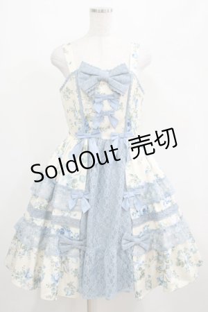 画像: axes femme kawaii / アンティークローズ柄ジャンパースカート M アイボリー/サックス H-25-05-01-007-AX-OP-NS-ZH