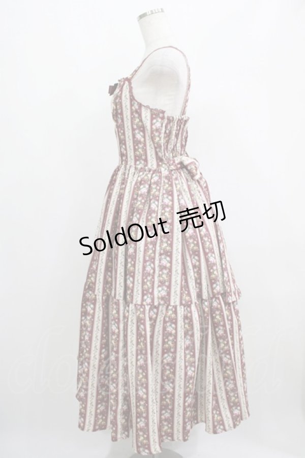 画像2: axes femme kawaii / ストライプローズ柄ジャンスカ M ワイン H-25-05-01-008-AX-OP-NS-ZH (2)