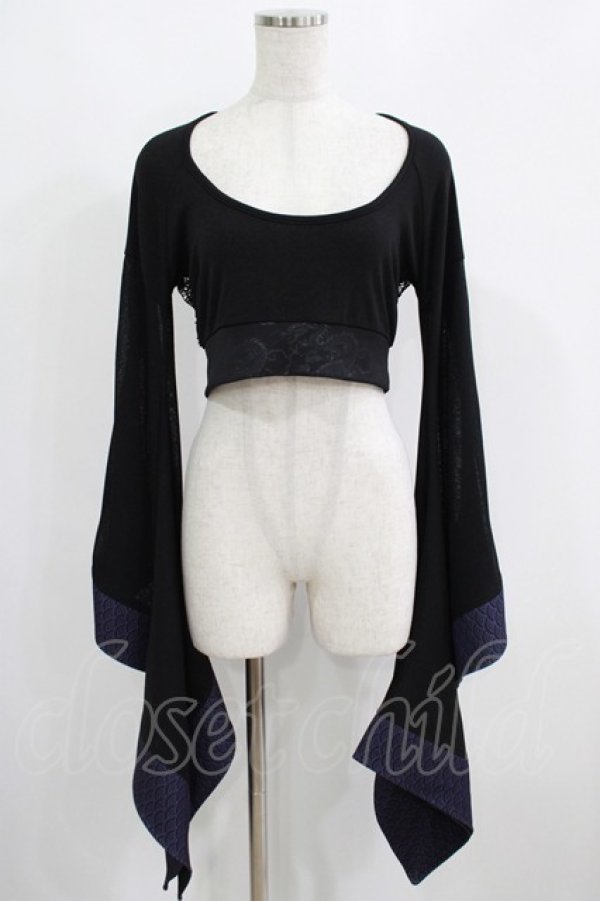 画像1: Qutie Frash / メッシュ着物袖トップス  黒×紫 H-25-05-02-031-QU-TO-KB-ZH (1)