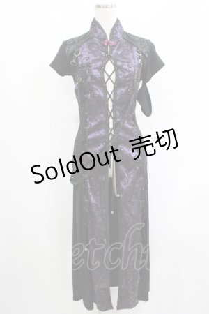 画像: Qutie Frash / ジャガード切替ロングチュニ  黒×紫 H-25-05-02-035-QU-TO-KB-ZH