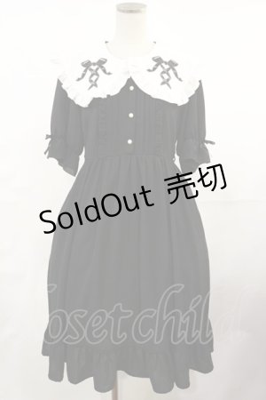 画像: DearMyLove / レースアップリボン刺繍フリルワンピース M 膝下/ブラック H-25-05-02-1011-EL-OP-NS-ZH