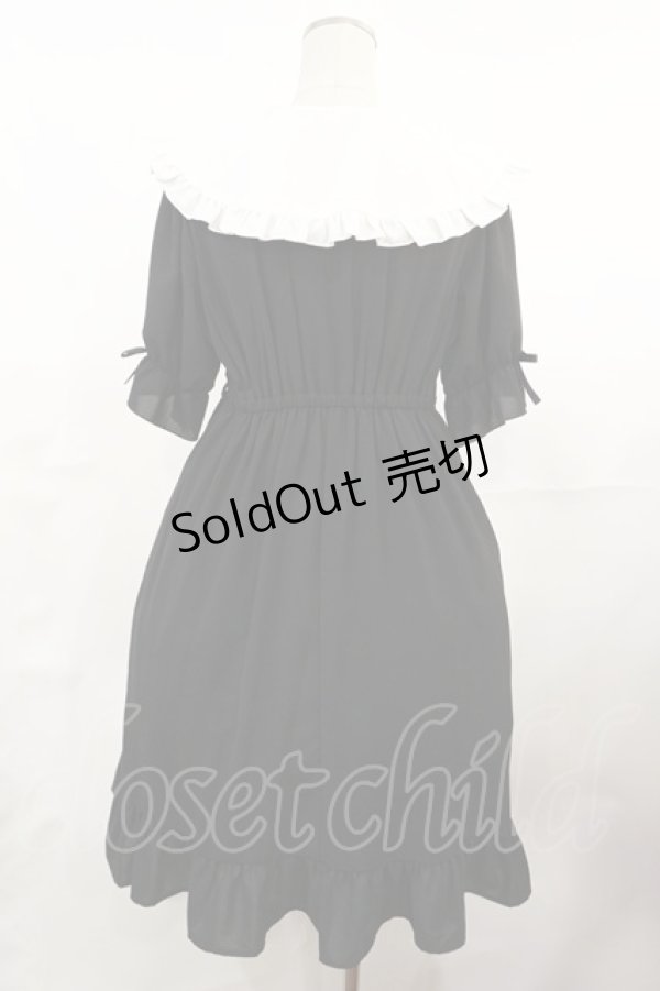 画像2: DearMyLove / レースアップリボン刺繍フリルワンピース M 膝下/ブラック H-25-05-02-1011-EL-OP-NS-ZH (2)