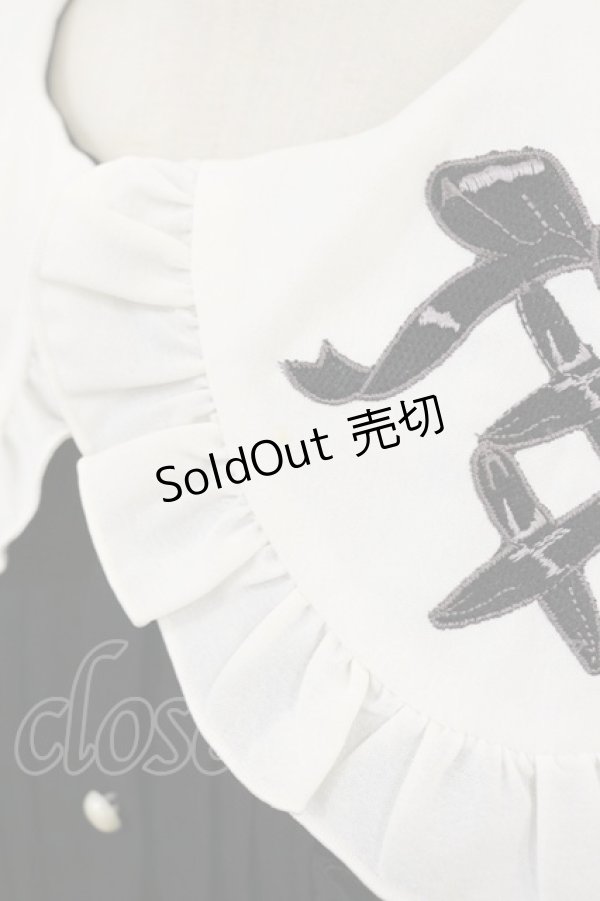画像3: DearMyLove / レースアップリボン刺繍フリルワンピース M 膝下/ブラック H-25-05-02-1011-EL-OP-NS-ZH (3)