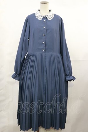 画像: m petit by misako / レース襟プリーツワンピース LL ブルー H-25-05-02-1004-LO-OP-NS-ZH