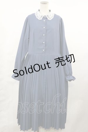 画像: m petit by misako / レース襟プリーツワンピース LL ブルー H-25-05-02-1004-LO-OP-NS-ZH