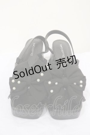 画像: DearMyLove / 大きめパールリボンフリルミュールサンダル M ブラック H-25-05-02-1039-EL-SH-NS-ZH
